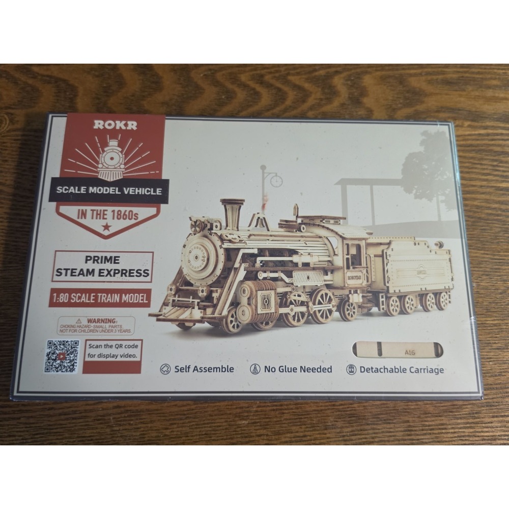 ROKR Prime Steam Express/3-D Mechanical Wooden Train Model Puzzle Kit/1:80 scale